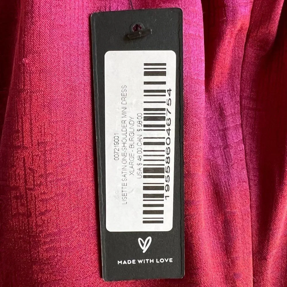 Lulus Burgundy Lisette Satin One-Shoulder Mini Dress Size XL NWT - Picture 6 of 8